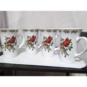 Living Quarters Set Of 4 Cardinal Mugs Holly Christmas